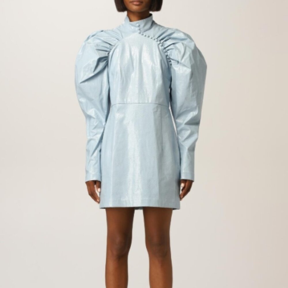 NWT ROTATE Birger Christensen Kim Puff-sleeve Faux Leather Mini Dress M $549
